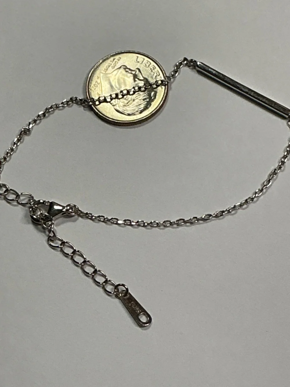 Sterling Silver Bar and Chain Bracelet. 6.5 to 8.25 inches long